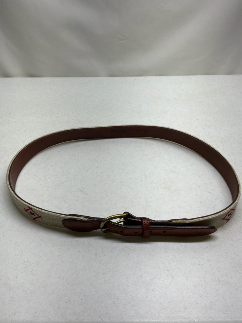 Smathers and Branson Belt Leather Trim and Brass Buckle - Cream and Brown